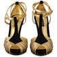 Elegant T-Strap Heels Sandals in Gold and Black