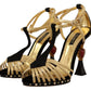 Elegant T-Strap Heels Sandals in Gold and Black