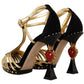 Elegant T-Strap Heels Sandals in Gold and Black