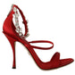 Crystal-Embellished Red Heeled Sandals
