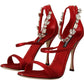 Crystal-Embellished Red Heeled Sandals