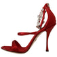 Crystal-Embellished Red Heeled Sandals