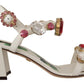Elegant White Heel Sandals with Crystal Accents