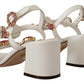 Elegant White Heel Sandals with Crystal Accents