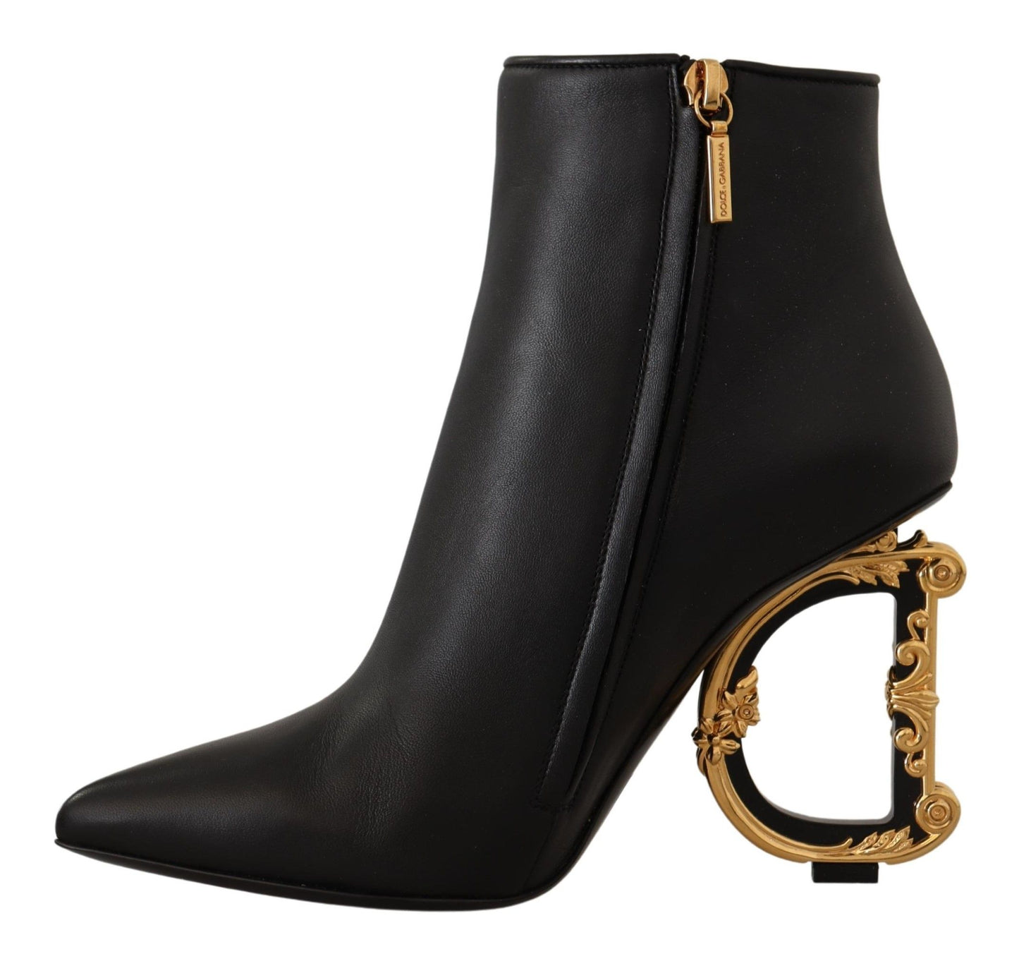 Elegant Black Leather Ankle Boots with Gold Detailing