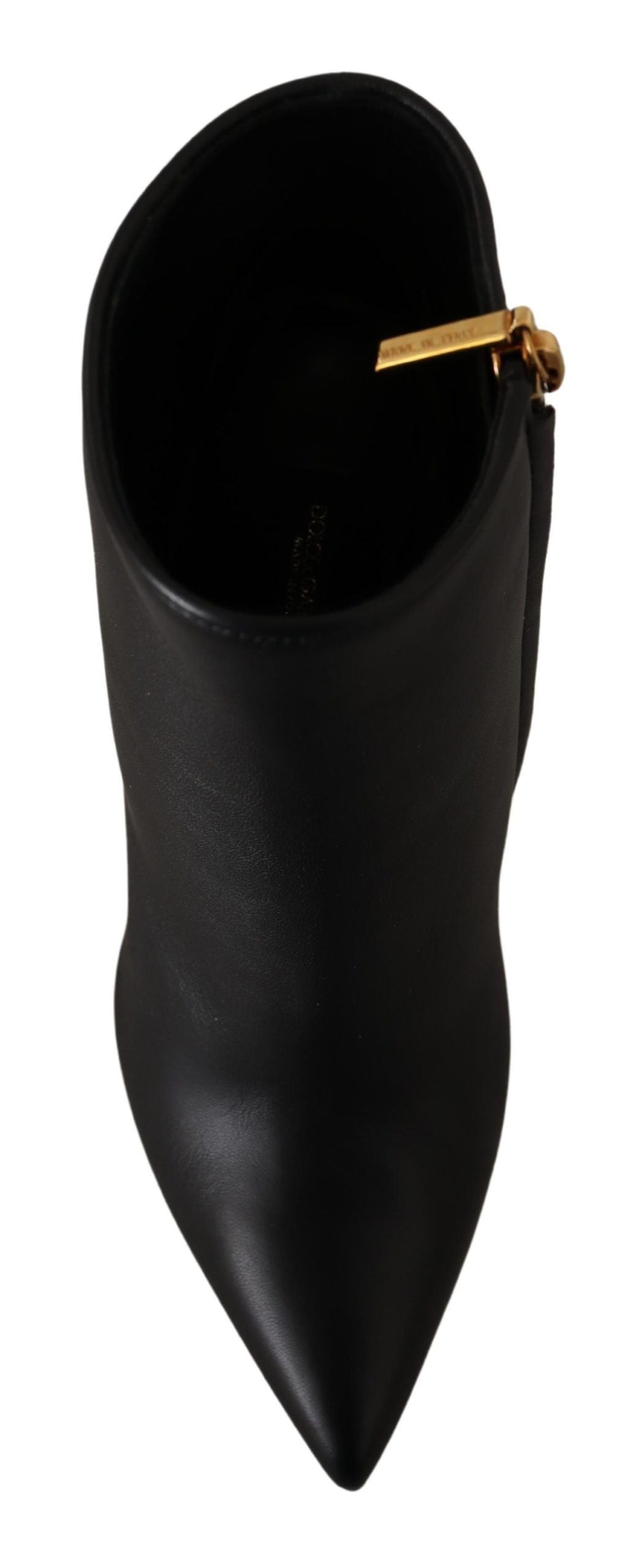 Elegant Black Leather Ankle Boots with Gold Detailing