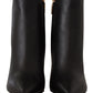 Elegant Black Leather Ankle Boots with Gold Detailing
