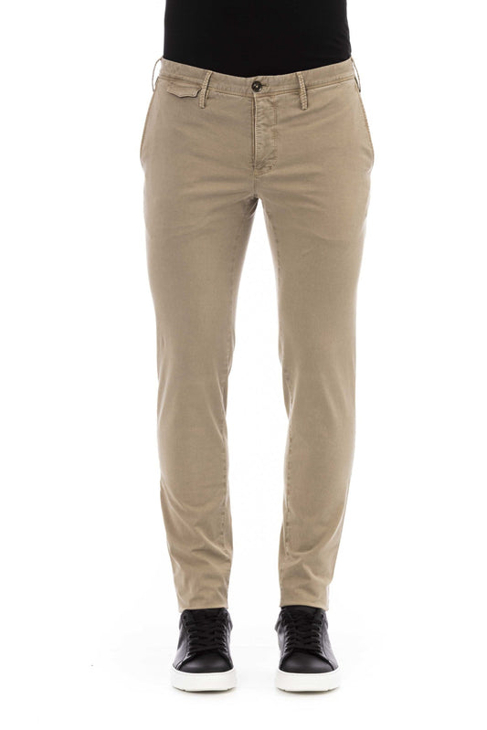 Beige Cotton Men Trouser