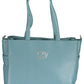 Blue Polyurethane Women Handbag