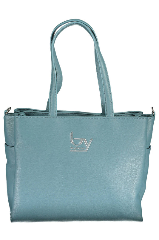 Blue Polyurethane Women Handbag