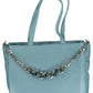 Blue Polyurethane Women Handbag