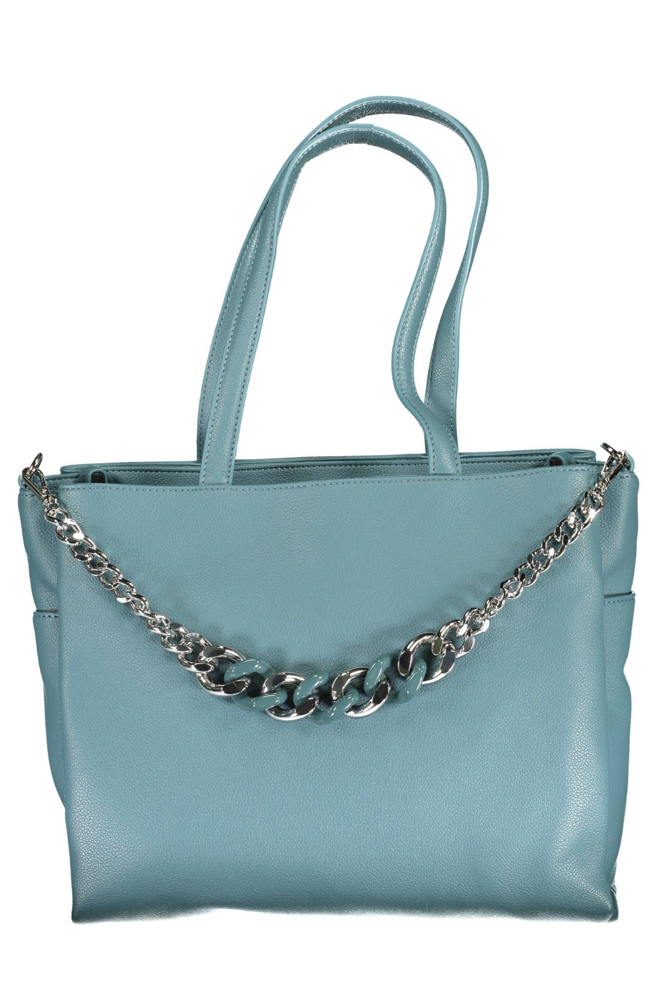 Blue Polyurethane Women Handbag