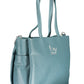 Blue Polyurethane Women Handbag