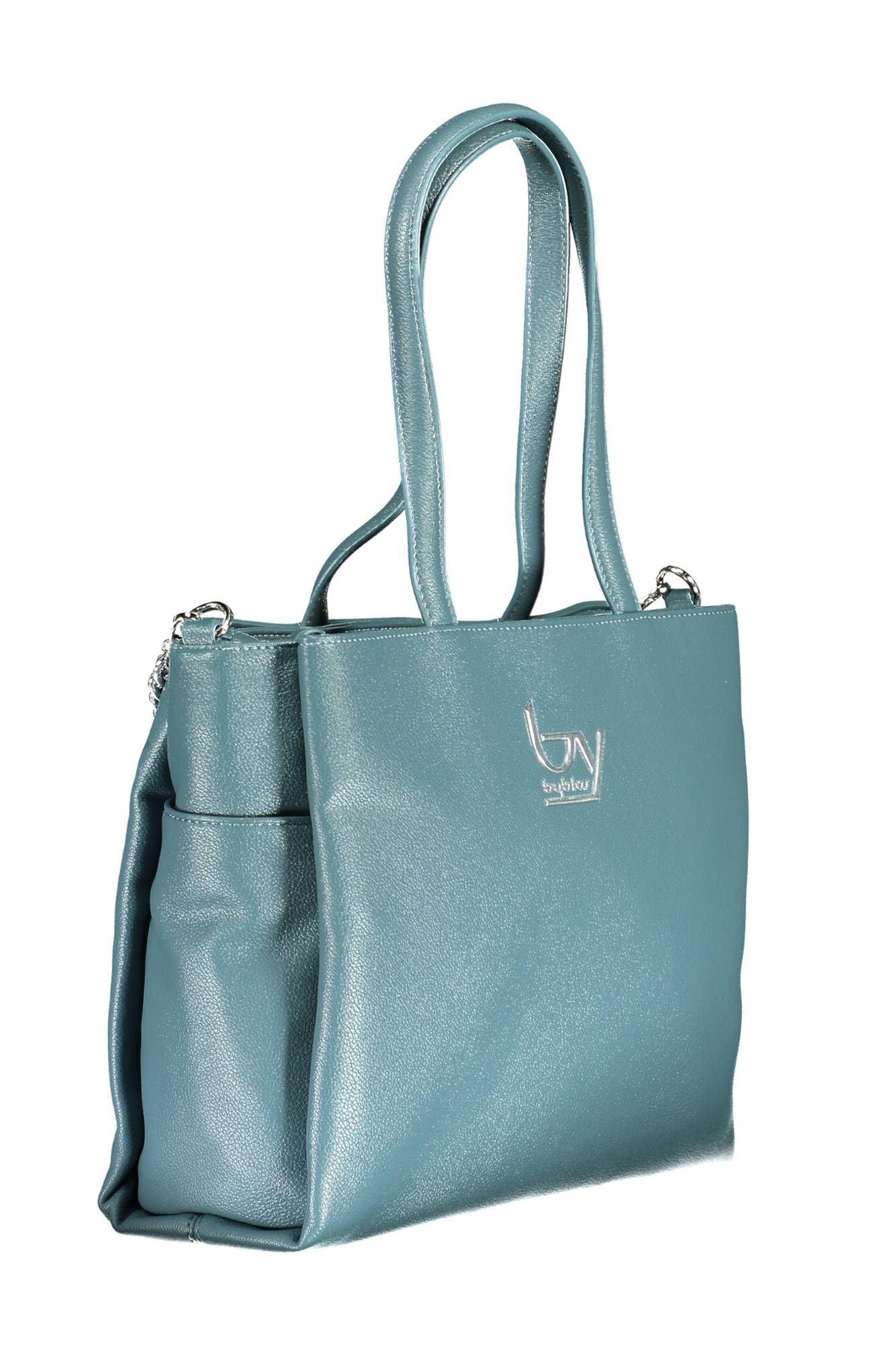 Blue Polyurethane Women Handbag