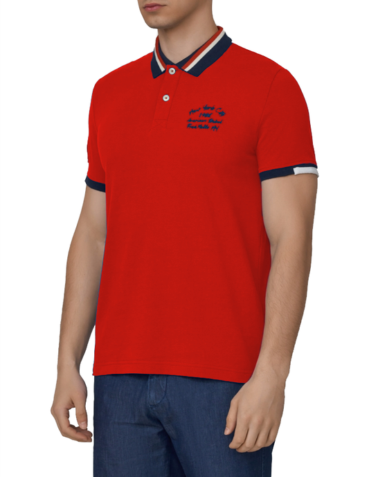Red Cotton Men Polo Shirt