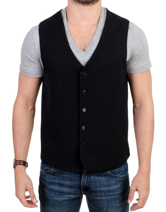 Elegant Black Wool Blend Casual Vest