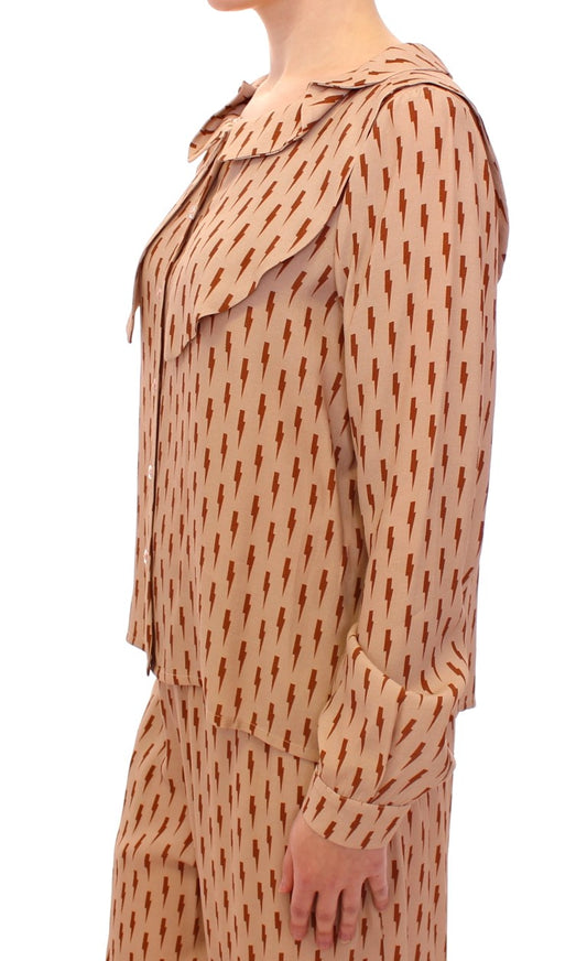 Chic Pink Button-Up Long Sleeve Blouse