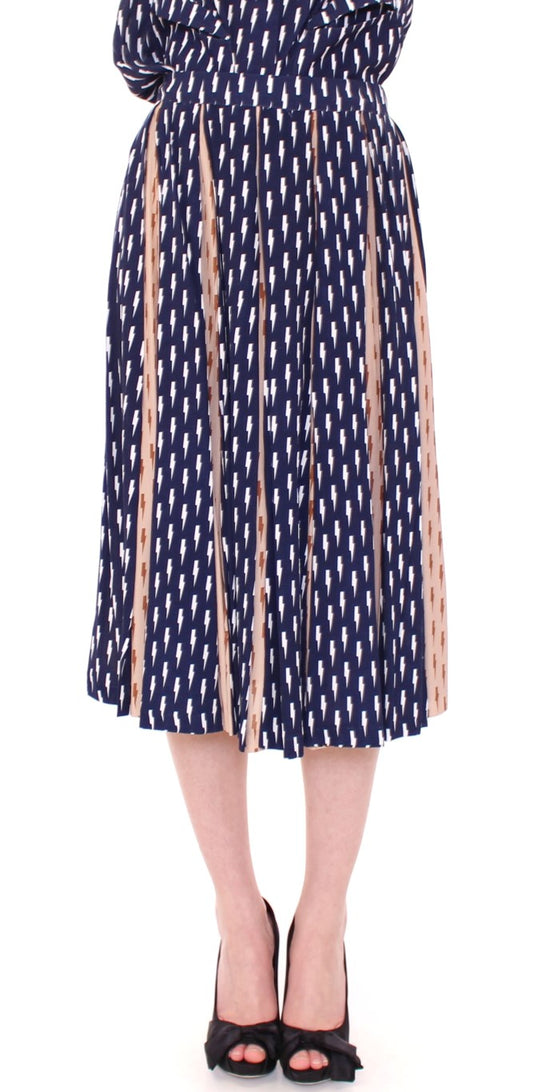 Elegant Blue and Pink Below-Knee Skirt