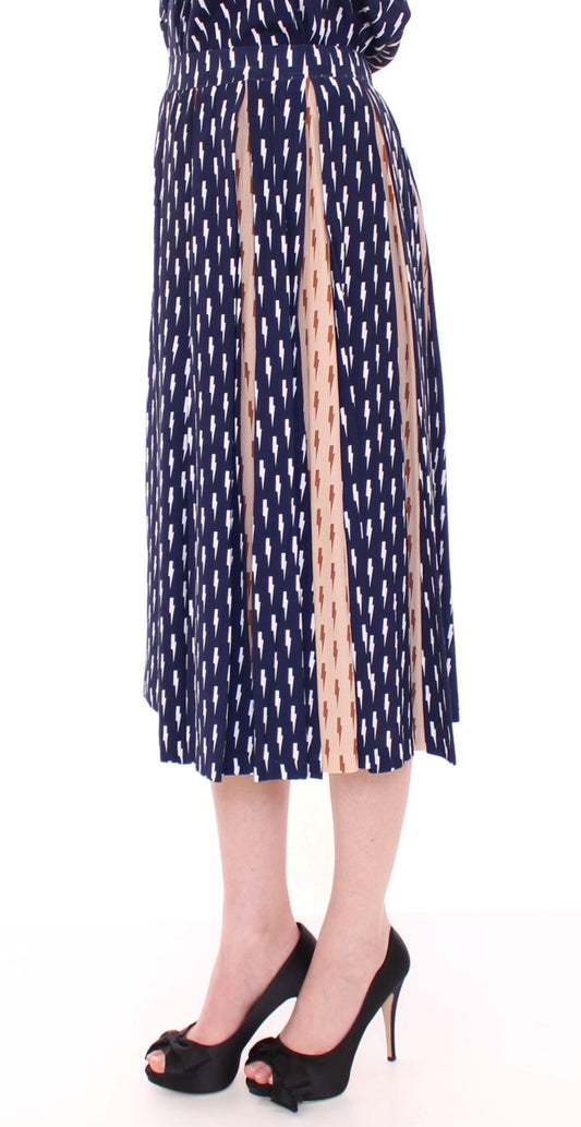 Elegant Blue and Pink Below-Knee Skirt
