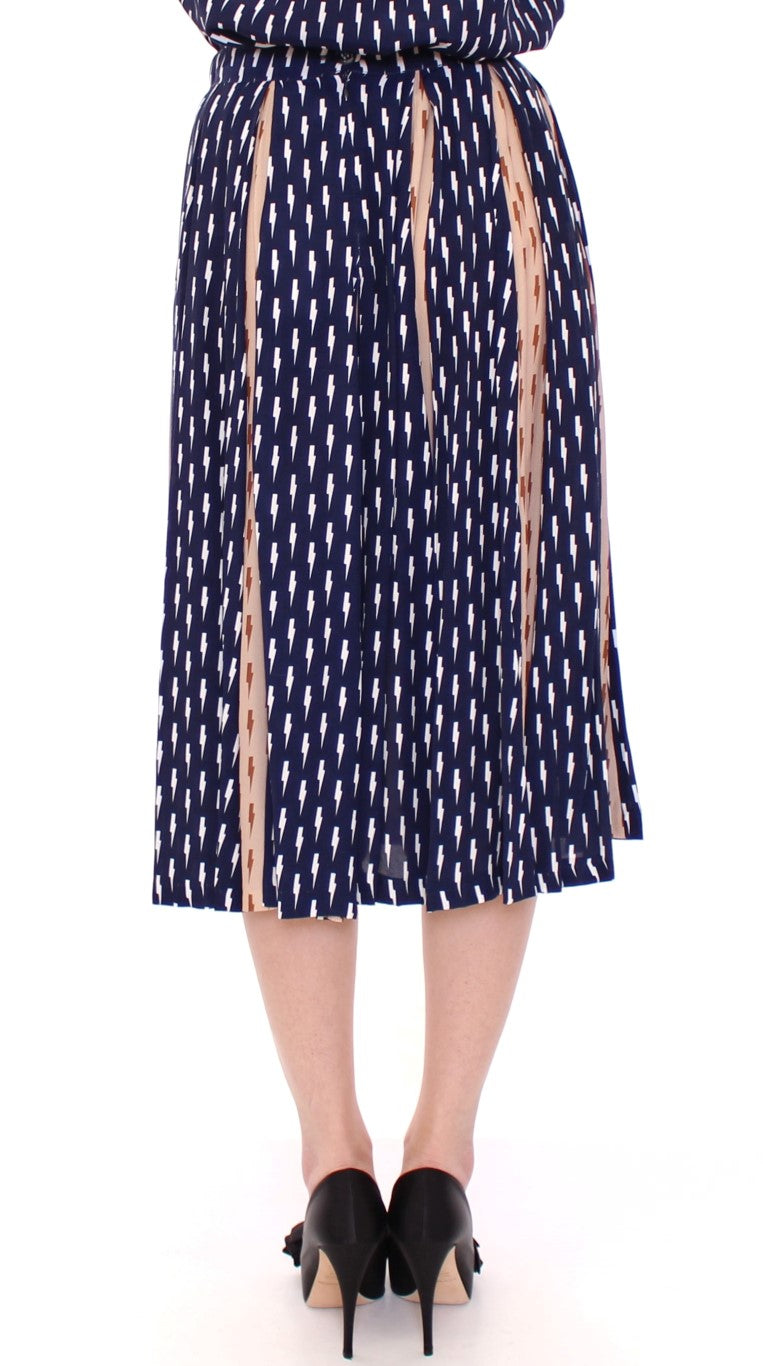 Elegant Blue and Pink Below-Knee Skirt