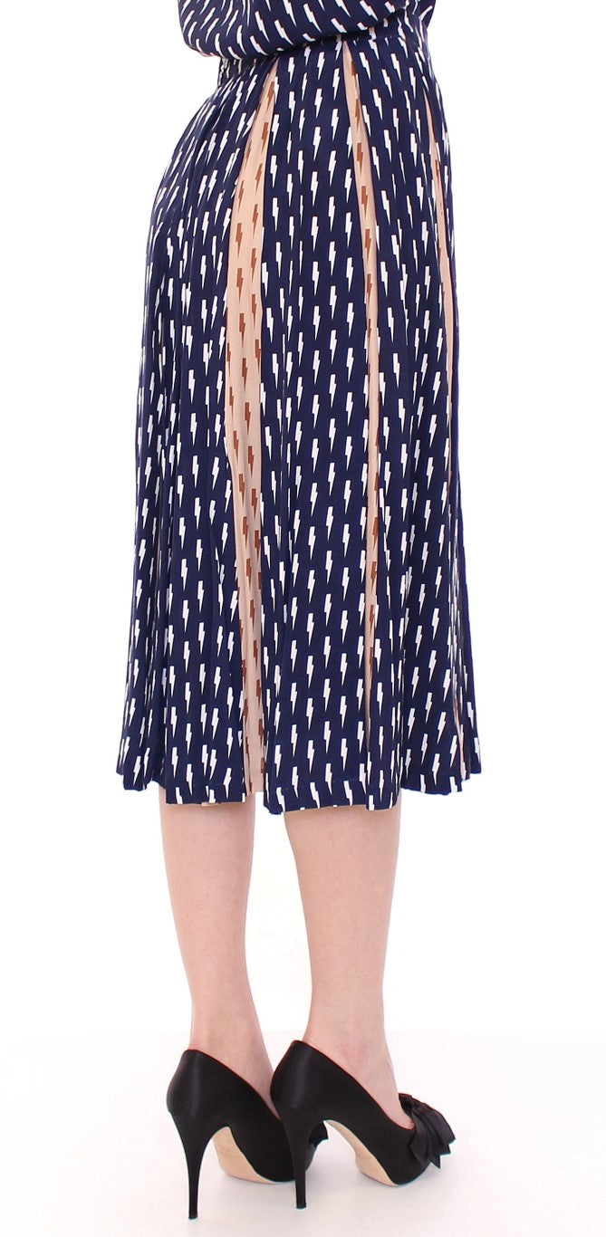 Elegant Blue and Pink Below-Knee Skirt