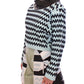 Elegant Blue and Black Leather Sweater