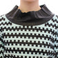 Elegant Blue and Black Leather Sweater