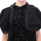Elegant Black Brocade Cape Coat Jacket