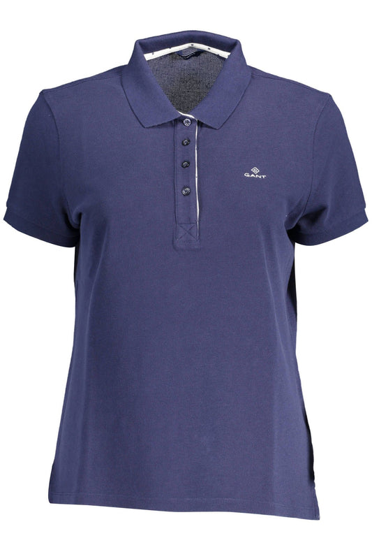 Blue Cotton Women Polo Shirt