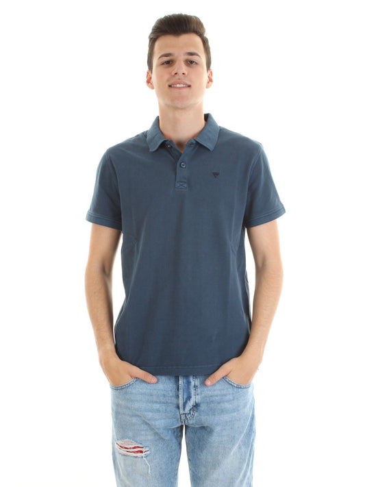 Blue Cotton Men Polo Shirt