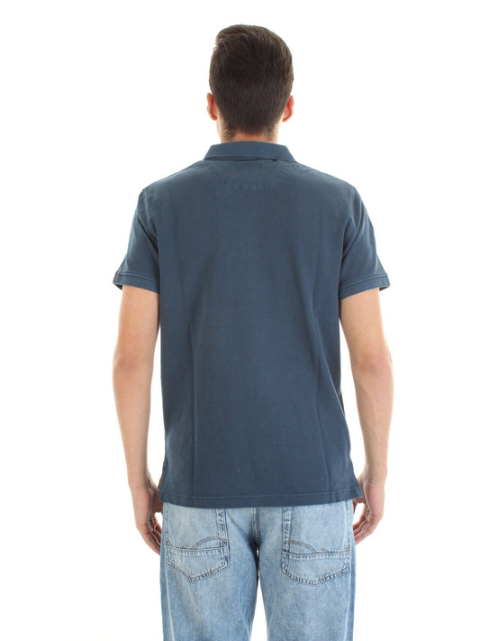 Blue Cotton Men Polo Shirt