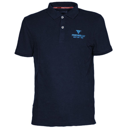 Blue Cotton Men Polo Shirt