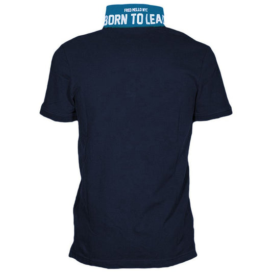 Blue Cotton Men Polo Shirt