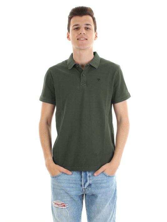 Green Cotton Men Polo Shirt