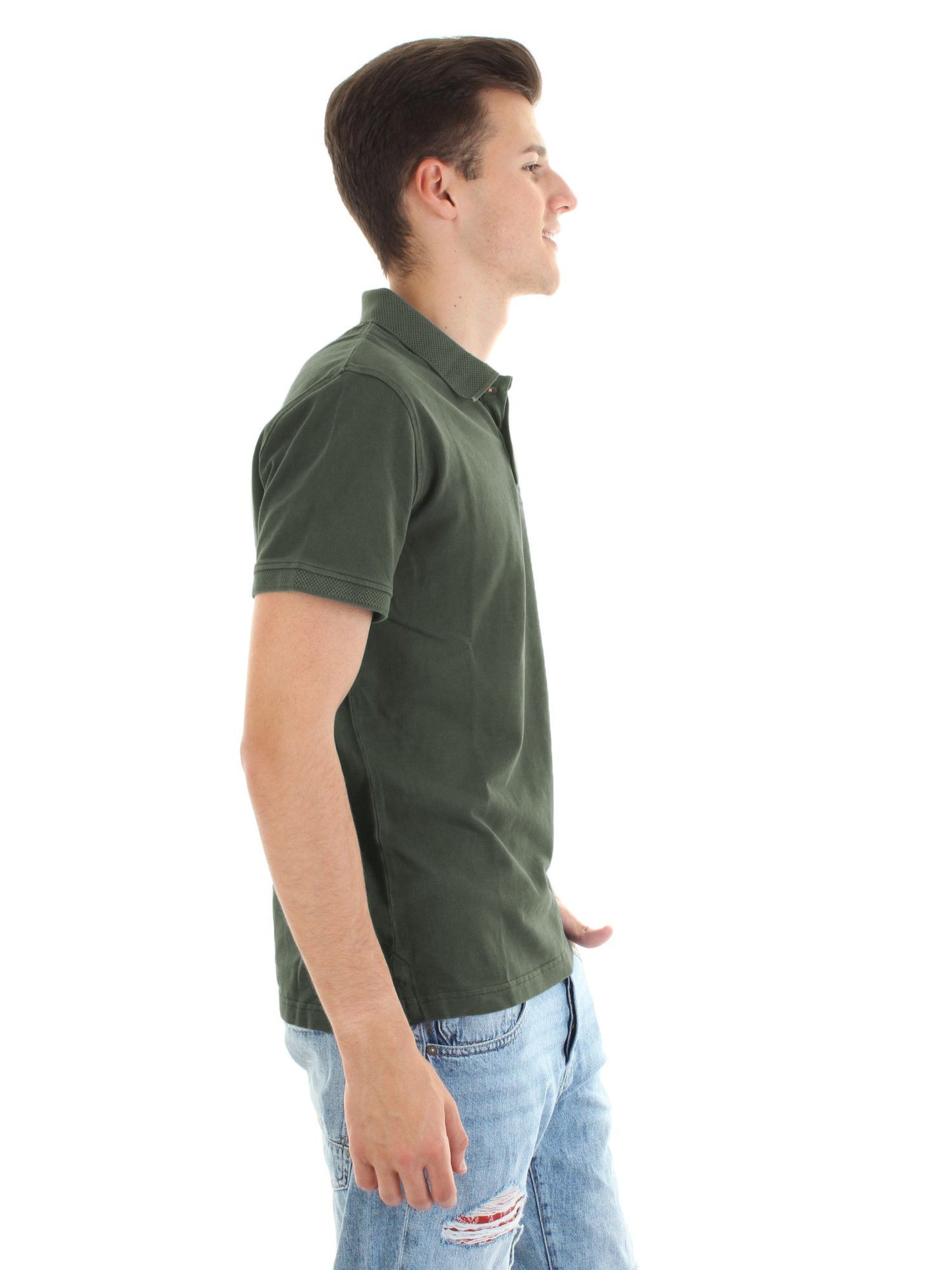 Green Cotton Men Polo Shirt