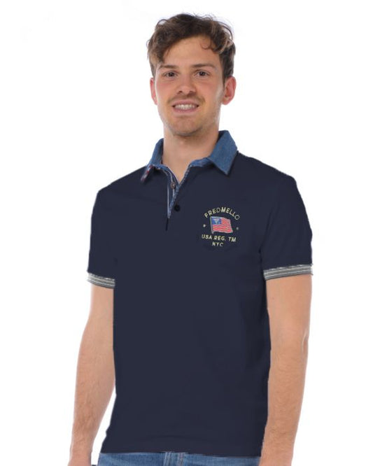 Blue Cotton Men's Polo Shirt