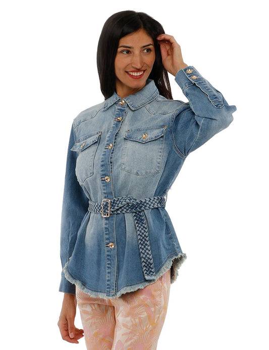 Blue Cotton Women Jacket