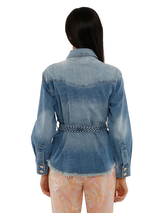 Blue Cotton Women Jacket