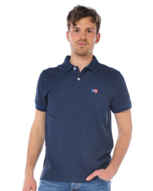 Blue Cotton Men Polo Shirt