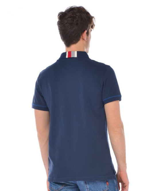Blue Cotton Men Polo Shirt