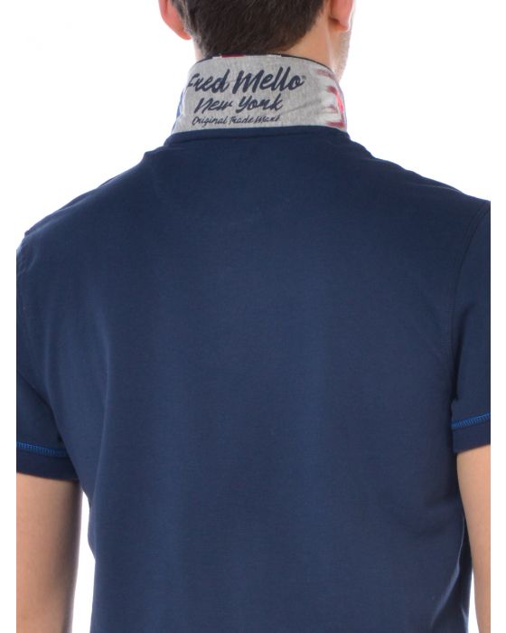 Blue Cotton Men Polo Shirt