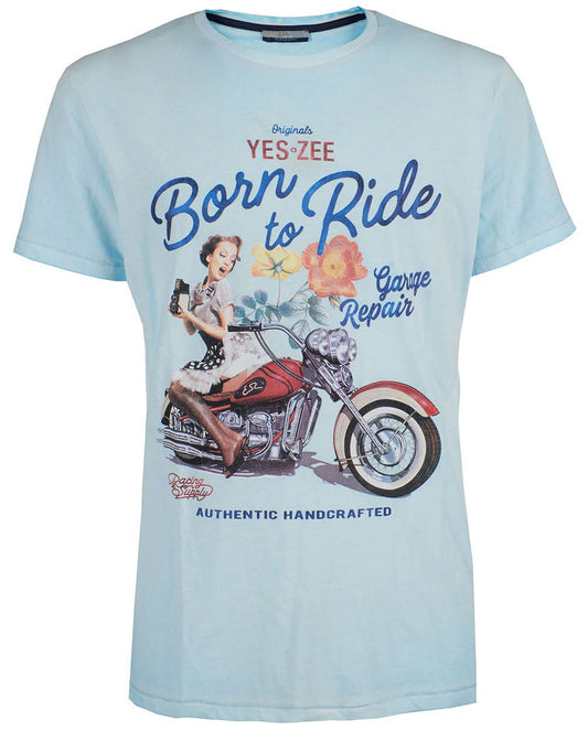 Light Blue Cotton Men T-Shirt