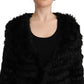 Elegant Tasseled V-Neck Black Cardigan