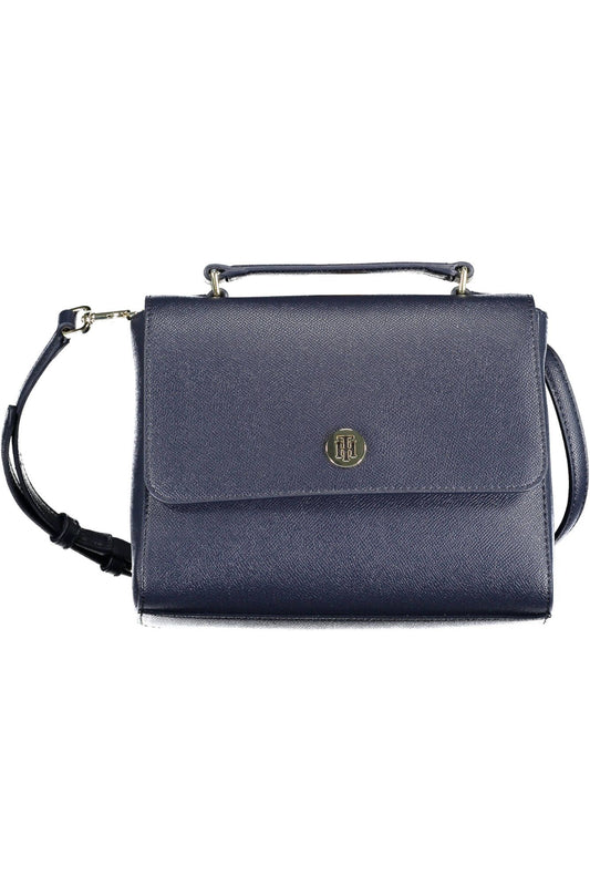 Blue Polyurethane Women Handbag