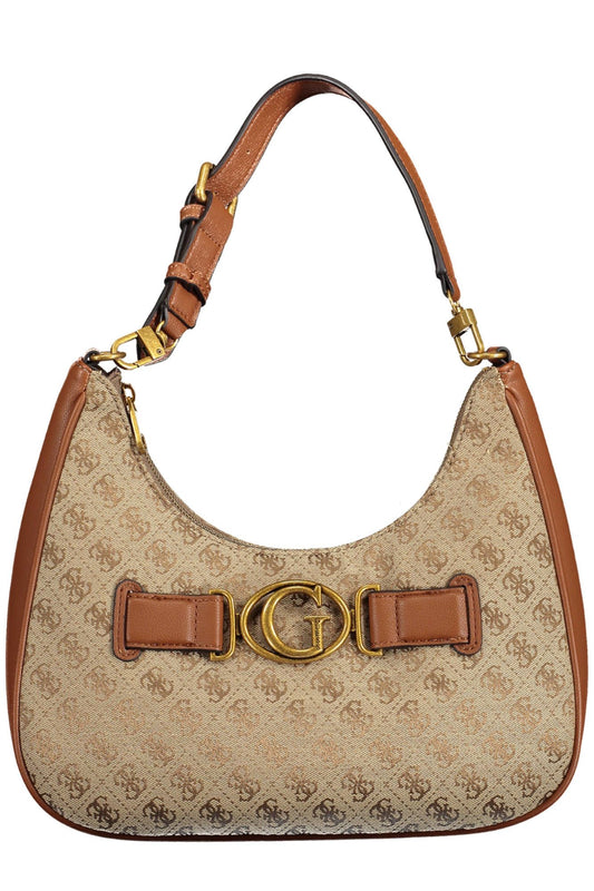 Brown Polyurethane Women Handbag