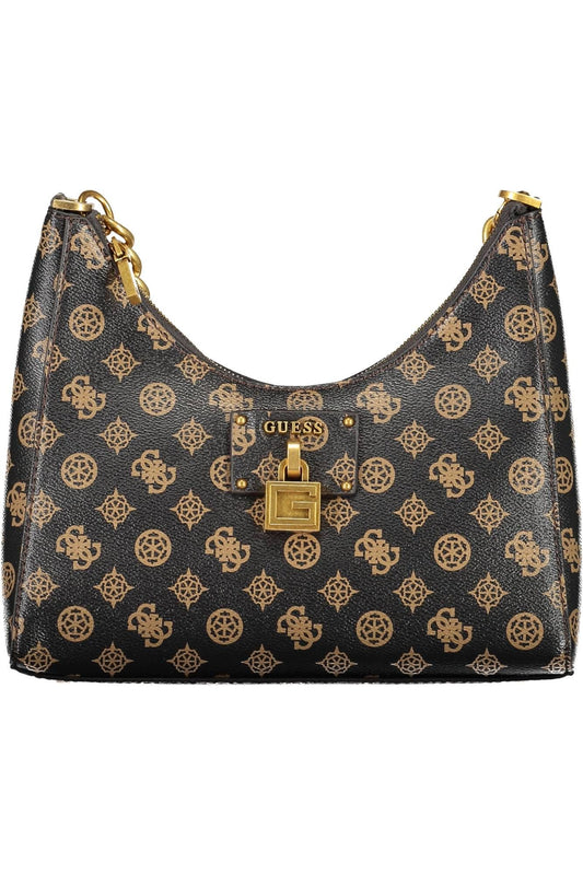 Brown Polyurethane Women Handbag