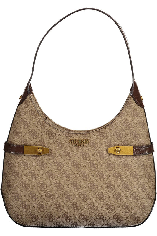 Brown Polyurethane Women Handbag