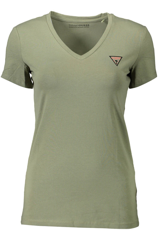 Chic V-Neck Green Tee with Classic Logo