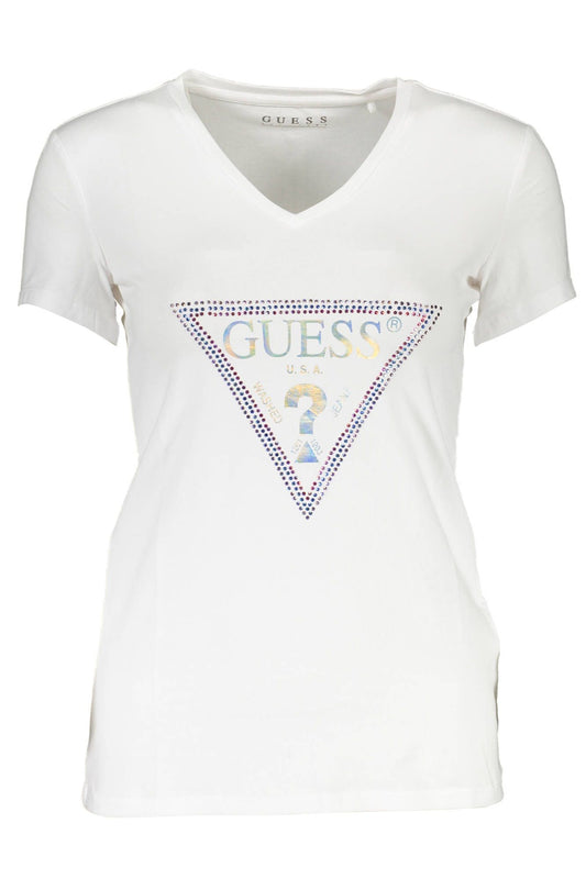 Chic White V-Neck Tee with Logo Detail