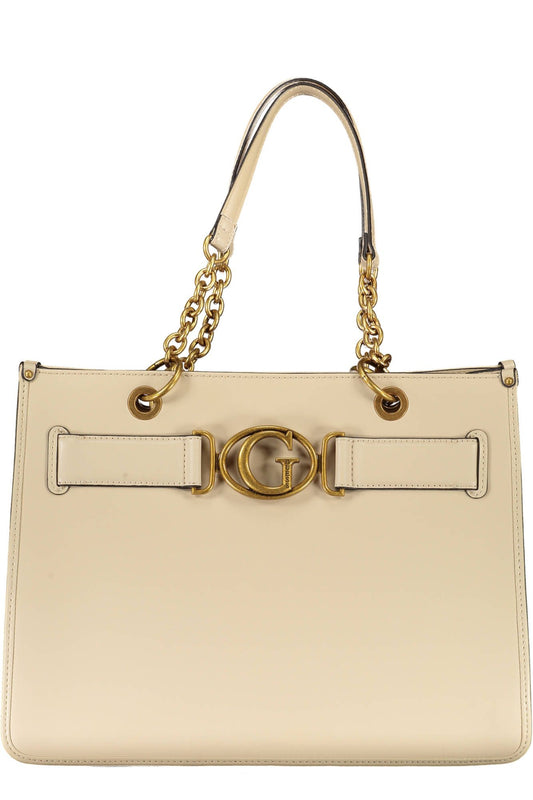Beige Polyurethane Women Handbag
